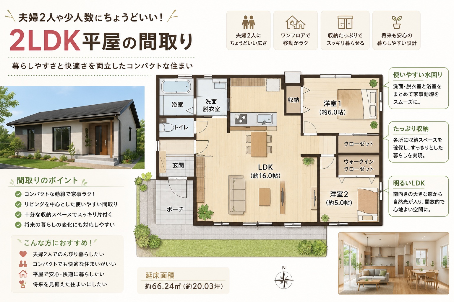 夫婦2人や少人数にちょうどいい！2LDK平屋の間取りを失敗しないための3つの手順