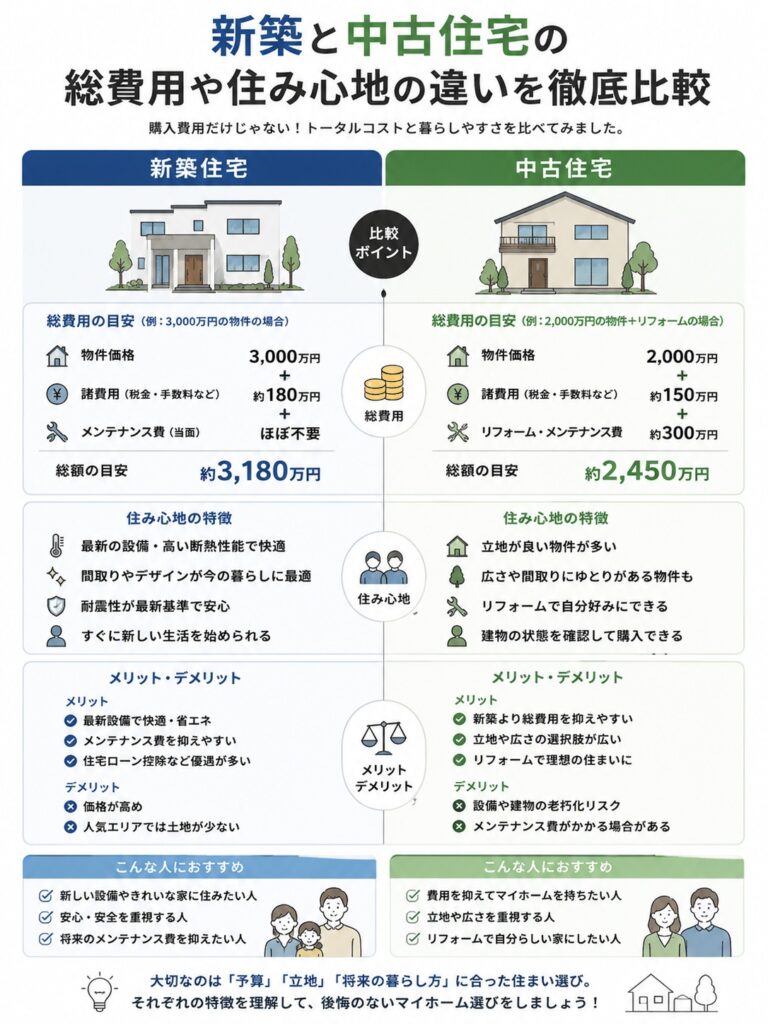 石巻でマイホームを考えるならどっち？新築と中古住宅の総費用や住み心地の違いを徹底比較