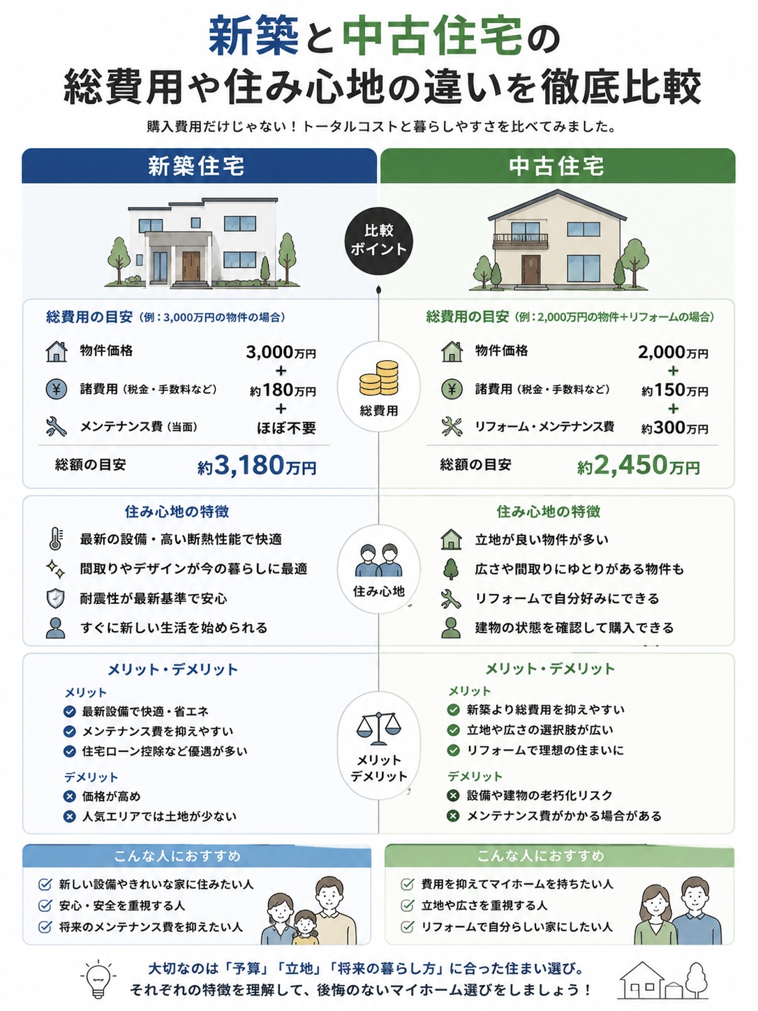 石巻でマイホームを考えるならどっち？新築と中古住宅の総費用や住み心地の違いを徹底比較