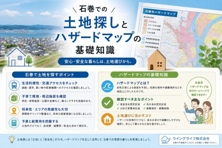石巻での土地探しとハザードマップの基礎知識。水害リスクや浸水想定を考慮した安心の住まいづくり