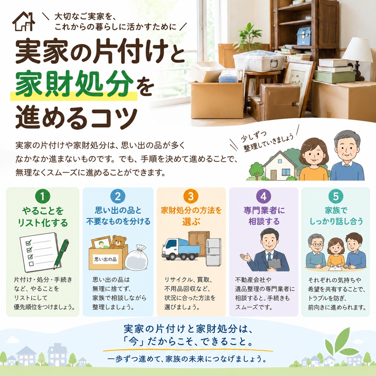 石巻市で実家の片付けと家財処分を進めるコツ。新築や売却の前に知っておきたい手順と費用を抑えるポイント