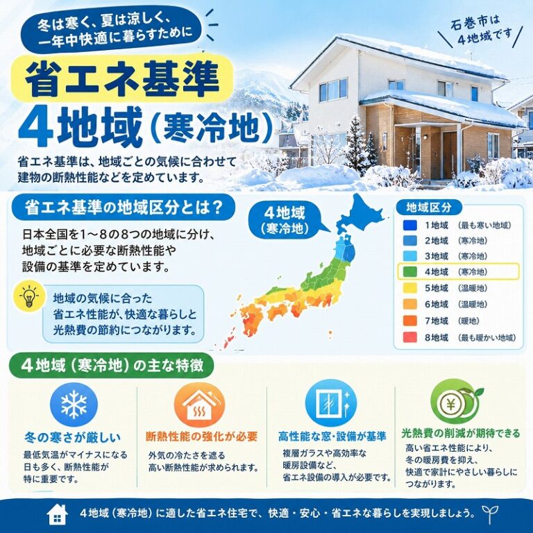 石巻市は「省エネ基準4地域（寒冷地）」？これからの家づくりで知っておきたい断熱性能の基本