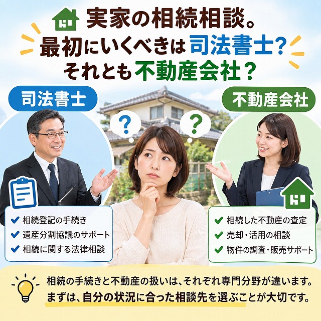 石巻市で実家の相続相談。最初にいくべきは司法書士？それとも不動産会社？