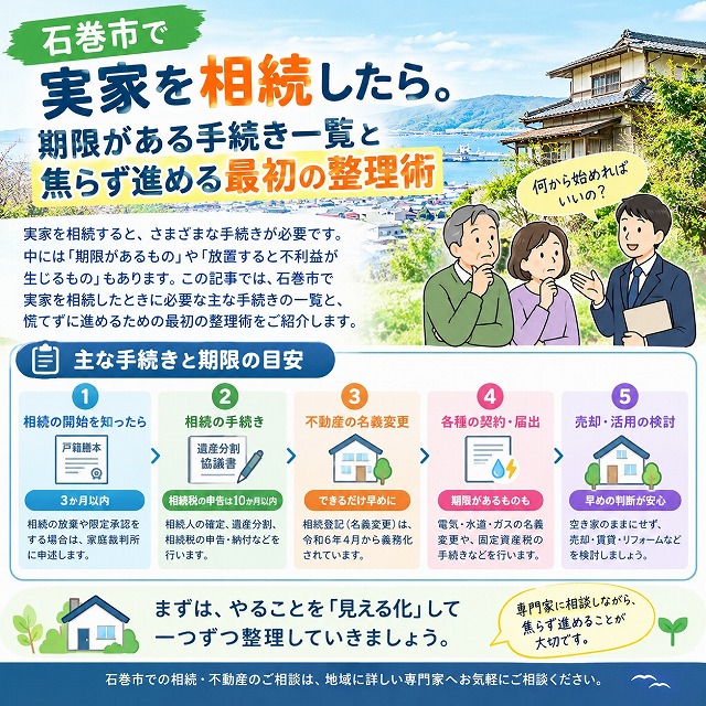 石巻市で実家を相続したら。期限がある手続き一覧と焦らず進める最初の整理術