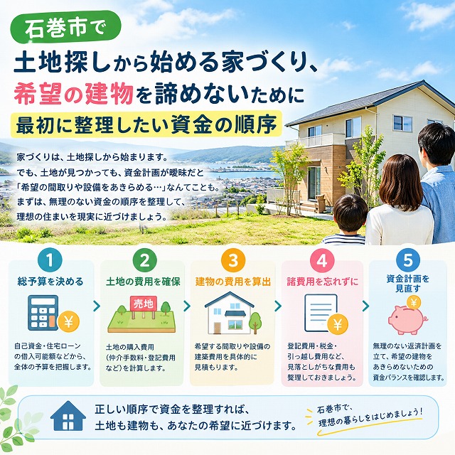 石巻市で土地探しから始める家づくり｜希望の建物を諦めないために最初に整理したい資金の順序